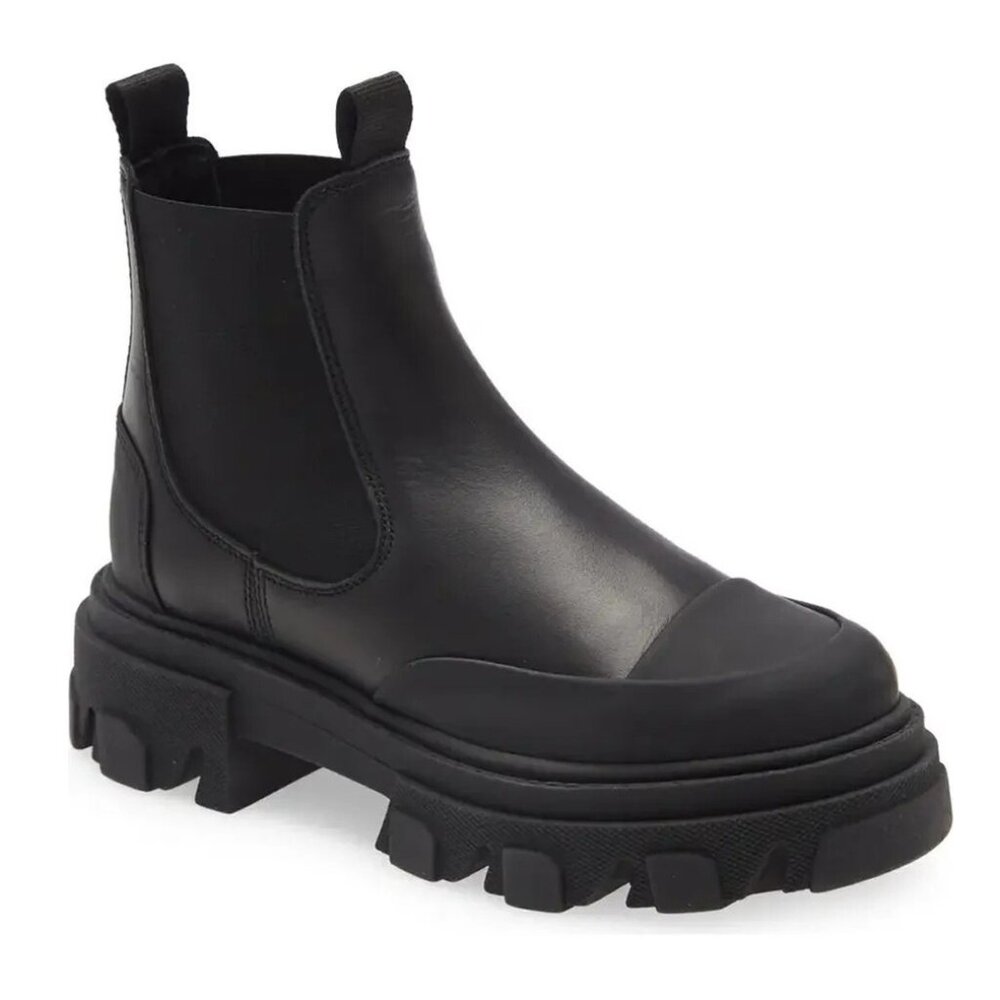 Ganni Calf Leather Low Chelsea Boot Size 9 US 39 EU Black DD456B